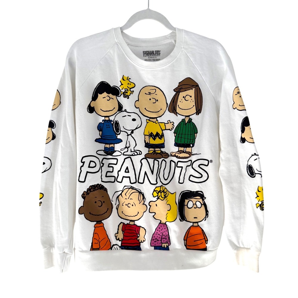 Peanuts And The Gang Graphic Sweatshirt White Cartoon Crewneck Pullover Y2K Cozy